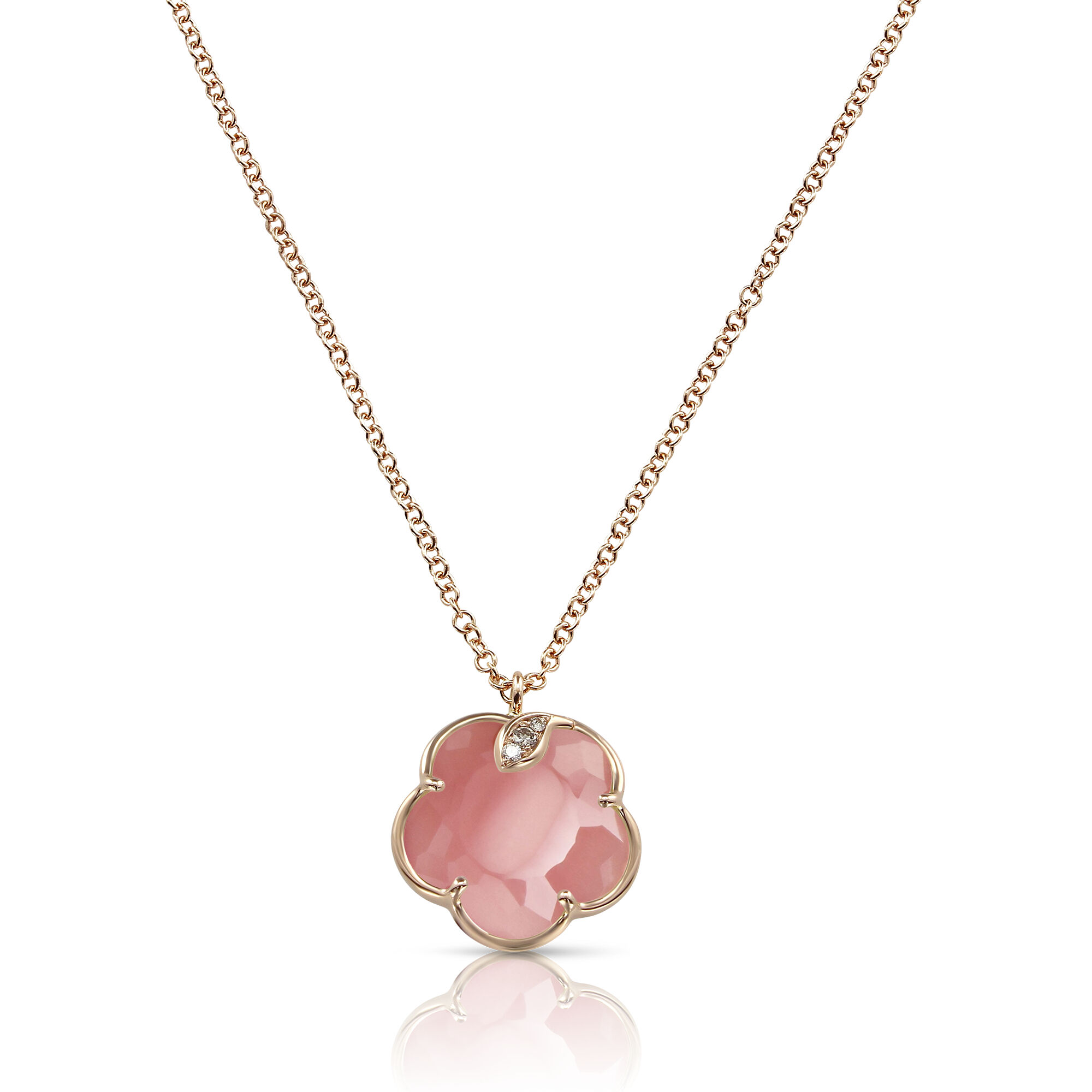 Petit Joli Rose Gold Pink Chalcedony and Diamond Pendant